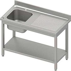 Stalas su 1 dubens kriaukle (L), su lentyna 1000x600x850 mm, suvirintas, presuotas stalviršis, alavuotas kraštas 100x15x10