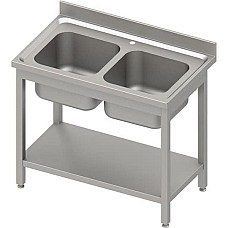 Stalas su 2 dubenų kriaukle, su lentyna 1000x700x850 mm, suvirintas, presuotas stalviršis, alavuotas kraštas 100x15x10