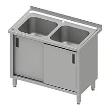 Stalas su 2 dubenų kriaukle, stumdomomis durelėmis, reljefiniu paviršiumi, 1000x600x850 mm