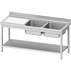 Stalas su 2 dubenų kriaukle (P), su lentyna, 1600x600x850 mm, surenkamas