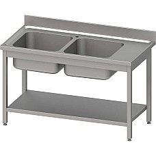 Stalas su 2 skyrių kriaukle (L), su lentyna, 1400x700x850 mm, surenkamas