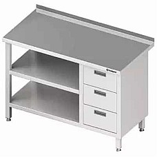 Sieninis stalas su 3 stalčiais (P) ir 2 lentynomis 1300x600x850 mm
