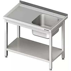 Stalas su 1 dubens kriaukle (P), su lentyna 1400x600x850 mm, surenkamas