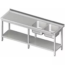 Stalas su 2 kriauklėmis (P), su lentyna 2300x700x850 mm