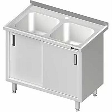 Stalas su 2 dubenų kriaukle, stumdomomis durelėmis 1000x700x850 mm