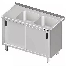 Stalas su 2 kriauklėmis (P), stumdomos durys 1500x600x850 mm