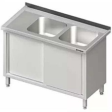 Stalas su 2 kriauklėmis (P), stumdomos durys 1200x700x850 mm