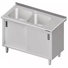 Stalas su 2 kriauklėmis (L), stumdomos durys 1100x700x850 mm