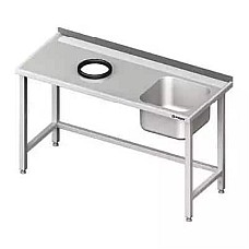 Sieninis stalas su kriaukle, be lentynos, su anga 1500x600x850 mm, 1 spintelė dešinėje pusėje, suvirinta