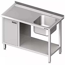 Stalas su 1 dubens kriaukle (P), su spintele ir lentyna 1300x700x850 mm