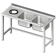 Sieninis stalas su kriaukle be lentynos, su anga 1800x700x850 mm, 2 dubenų dešinėje pusėje, suvirintas