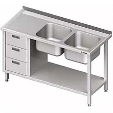 Stalas su 2 dubenų kriaukle (P), su trijų stalčių spintele ir lentyna 1700x700x850 mm