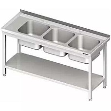 Stalas su 3 skyrių kriaukle (P), su lentyna 1700x700x850 mm, surenkamas