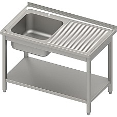 Stalas su 1 dubens kriaukle (L), su lentyna 1400x600x850 mm, surenkamas, presuotas stalviršis