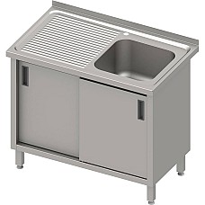 Stalas su 1 dubens kriaukle (P), stumdomomis durelėmis 1400x600x850 mm, presuotas stalviršis