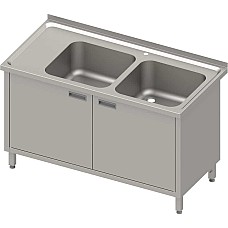 Stalas su 2 skyrių kriaukle (P), varstomomis durelėmis 1300x600x850 mm, presuotas stalviršis