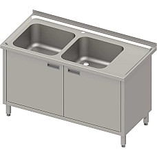 Stalas su 2 skyrių kriaukle (L), varstomomis durelėmis 1300x700x850 mm, presuotas stalviršis