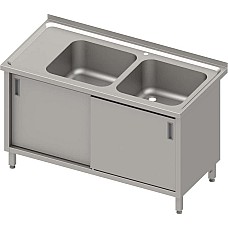 Stalas su 2 kriauklėmis (P), stumdomos durys 1300x600x850 mm, presuotas stalviršis