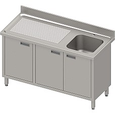 Stalas su 1 dubens kriaukle (P), atlenkiamos durelės 1400x600x850 mm, presuotas stalviršis, konservuotas kraštas 100x15x10