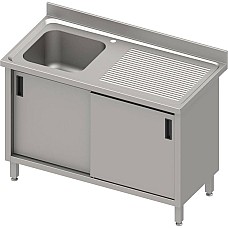 Stalas su 1 dubens kriaukle (L), stumdomos durelės 1600x600x850 mm, presuotas stalviršis, alavuotas kraštas 100x15x10