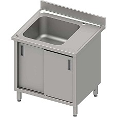 Stalas su 1 dubens kriaukle (L), stumdomos durys 900x700x850 mm, presuotas stalviršis, skardinis kraštas 100x15x10