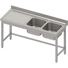 Stalas su 2 dubenų kriaukle (P), be lentynos 1700x600x850 mm, presuotas stalviršis, skardinis apvadas 100x15x10