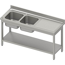 Stalas su 2 skyrių kriaukle (L), su lentyna 1700x600x850 mm, surenkamas, presuotas stalviršis, alavuotas kraštas 100x15x10