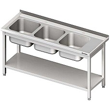 Stalas su 3 skyrių kriaukle (L), su lentyna 1500x700x850 mm, suvirintas