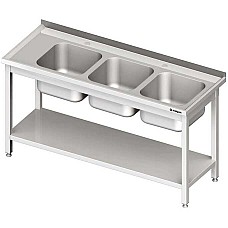 Stalas su 3 skyrių kriaukle (P), su lentyna 1700x700x850 mm, suvirintas