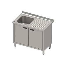 Stalas su 1 dubens kriaukle (L), varstomomis durelėmis 1100x700x850 mm, presuotas stalviršis