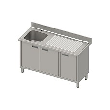 Stalas su 1 dubens kriaukle (L), atlenkiamomis durelėmis 1400x700x850 mm, presuotas stalviršis, konservuotas kraštas 100x15x10