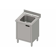 Stalas su 1 dubens kriaukle (L), varstomomis durelėmis 700x700x850 mm, presuotas stalviršis, konservuotas kraštas 100x15x10