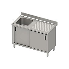 Stalas su 1 dubens kriaukle (L), stumdomos durelės 1000x600x850 mm, presuotas stalviršis, konservuotas kraštas 100x15x10