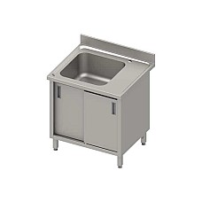 Stalas su 1 dubens kriaukle (L), stumdomos durelės 800x700x850 mm, presuotas stalviršis, skardos kraštas 100x15x10