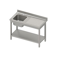 Stalas su 1 dubens kriaukle (L), su lentyna 1200x600x850 mm, suvirintas, presuotas stalviršis, alavuotas kraštas 100x15x10