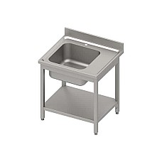 Stalas su 1 dubens kriaukle (L), su lentyna 800x700x850 mm, suvirintas, presuotas stalviršis, alavuotas kraštas 100x15x10