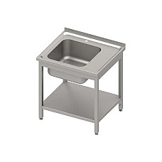 Stalas su 1 dubens kriaukle (L), su lentyna 800x700x850 mm, suvirintas, presuotas stalviršis