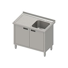 Stalas su 1 dubens kriaukle (P), varstomomis durelėmis 1100x700x850 mm, presuotu stalviršiu