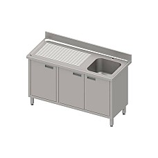 Stalas su 1 dubens kriaukle (P), atlenkiamos durelės 1400x700x850 mm, presuotas stalviršis, konservuotas kraštas 100x15x10