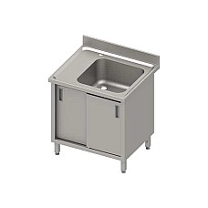 Stalas su 1 dubens kriaukle (P), stumdomos durelės 800x700x850 mm, presuotas stalviršis, skardos kraštas 100x15x10