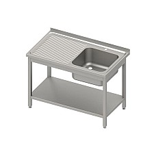 Stalas su 1 dubens kriaukle (P), su lentyna 1000x700x850 mm, suvirintas, presuotas stalviršis