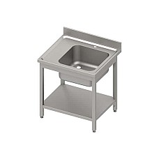 Stalas su 1 dubens kriaukle (P), su lentyna 800x700x850 mm, suvirintas, presuotas stalviršis, alavuotas kraštas 100x15x10