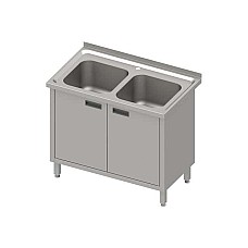 Stalas su 2 skyrių kriaukle, varstomomis durelėmis 1000x700x850 mm, presuotu stalviršiu