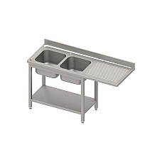 Stalas su 2 skyrių kriaukle (L) ir vieta šaldytuvui arba indaplovei 1800x600x900 mm, suvirintas, presuotas stalviršis, skardos kraštas 100x15x10