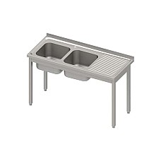 Stalas su 2 kriauklėmis (L), be lentynos 1400x600x850 mm, surenkamas, presuotas stalviršis