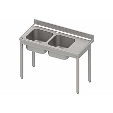 Stalas su 2 kriauklėmis (L), be lentynos 1400x700x850 mm, suvirintas, presuotas stalviršis, alavuotas kraštas 100x15x10