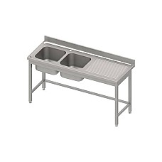 Stalas su 2 kriauklėmis (L), be lentynos 1900x600x850 mm, presuotas stalviršis, alavuotas kraštas 100x15x10