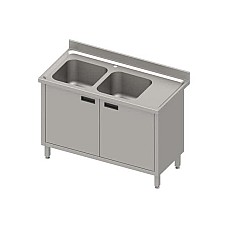 Stalas su 2 skyrių kriaukle (L), varstomomis durelėmis 1100x700x850 mm, presuotas stalviršis, konservuotas kraštas 100x15x10