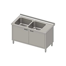 Stalas su 2 skyrių kriaukle (L), varstomomis durelėmis 1100x700x850 mm, presuotas stalviršis