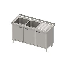 Stalas su 2 skyrių kriaukle (L), atlenkiamomis durelėmis 1400x600x850 mm, presuotas stalviršis